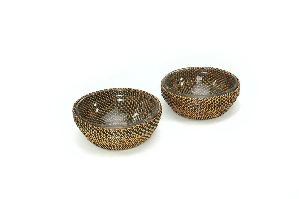 Pair of Small Bowl Serving Baskets with Inserts