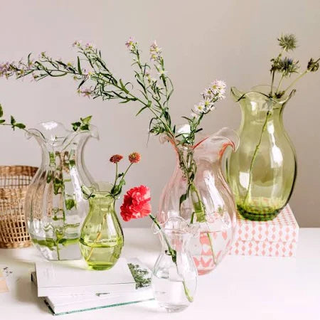 Vietri Hibiscus Glass Pink Vertical Fluted Small Vase