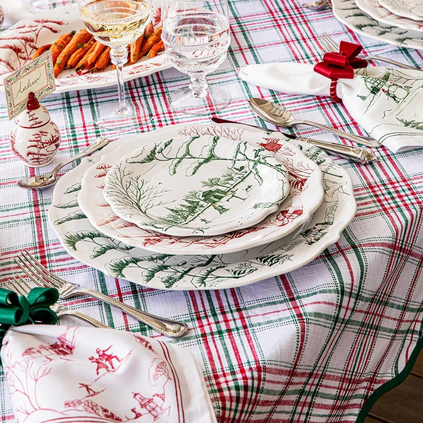 Juliska Merry Tartan Red & Green 52" Square Tablecloth