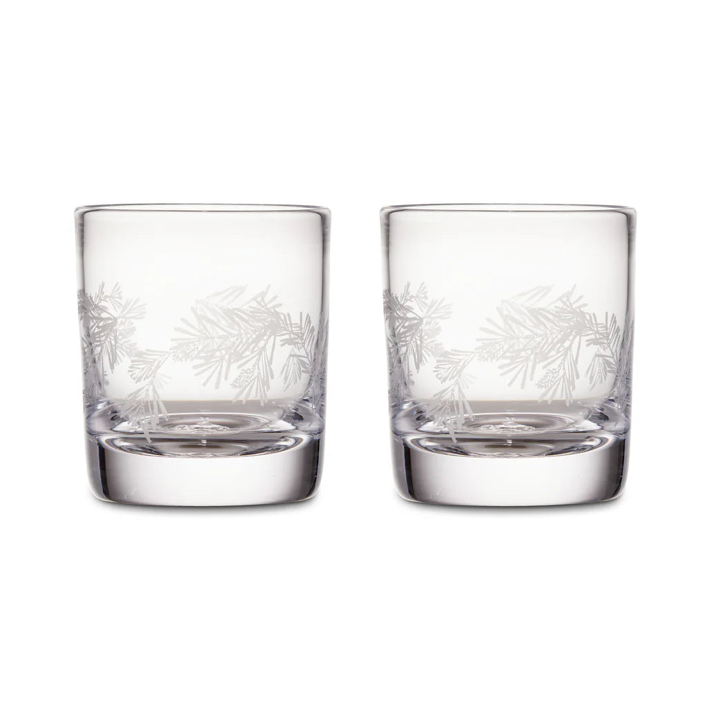 Simon Pearce Engraved Pine Ascutney Double Old Fashions, Boxed Set of 2