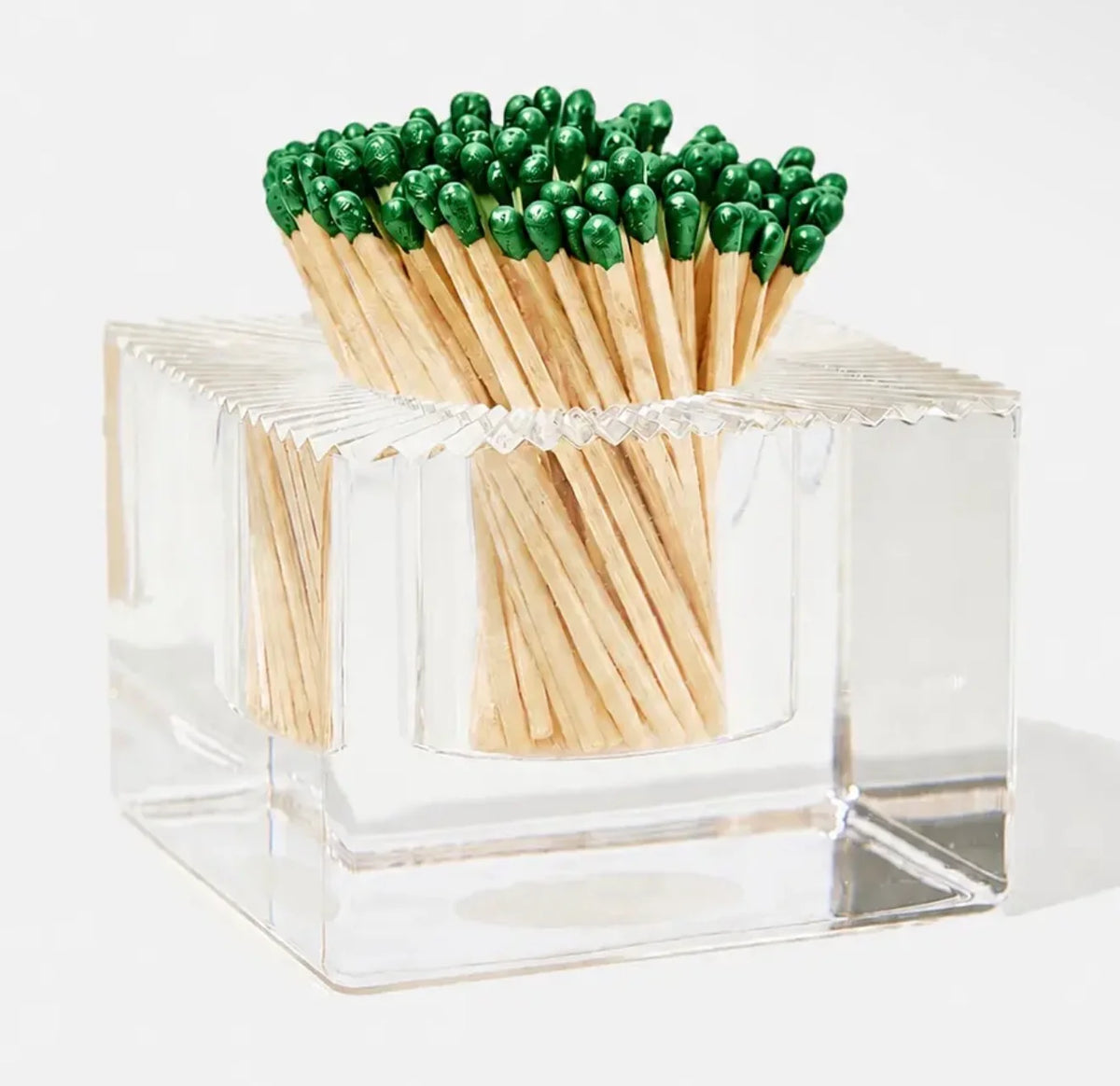 Square Acrylic Match Striker with Green Metallic Matches