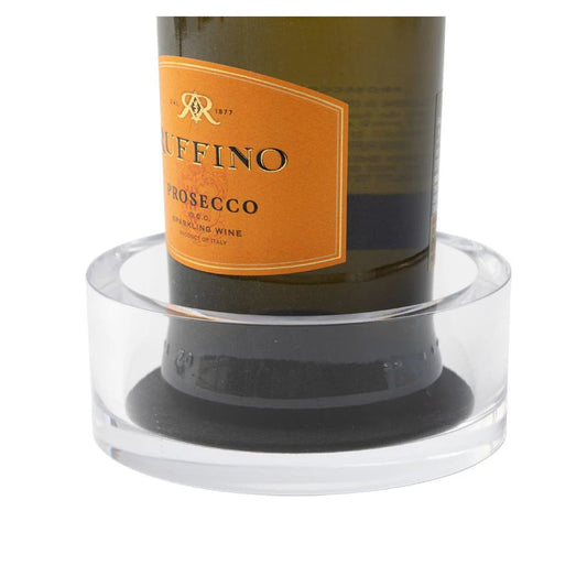 Wine bottle with Ruffino Prosecco label in a clear acrylic coaster
