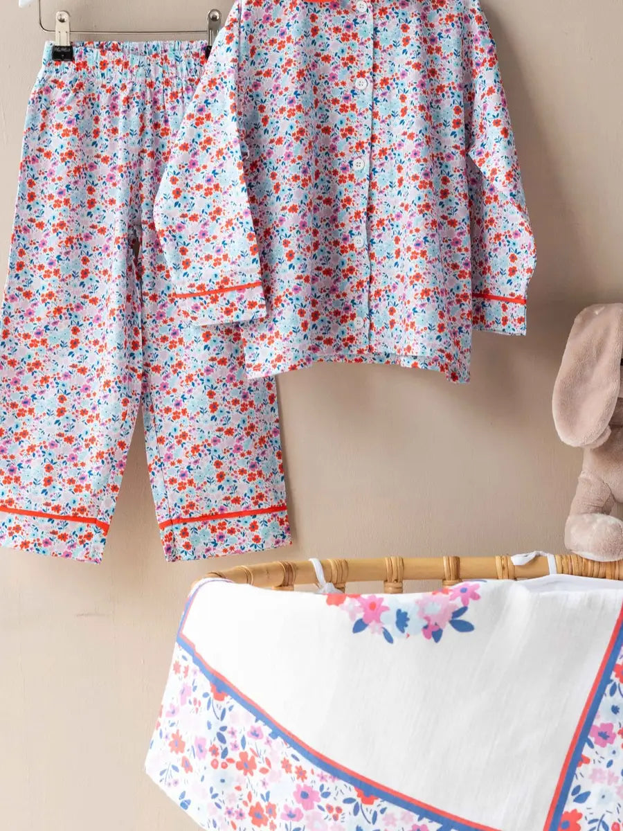 Pajama Set, Tiny Flowers Red | Atelier Babbi