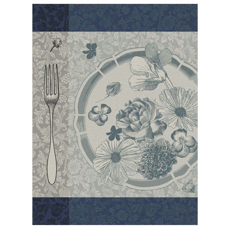 Le Jacquard Jardin Fleurs A Croquer Blue Tea Towel