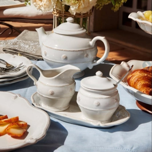 Juliska Berry & Thread Whitewash Sugar & Creamer 3pc Set
