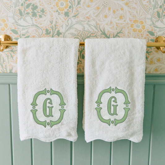 Pair of Scalloped Hand Towels in White