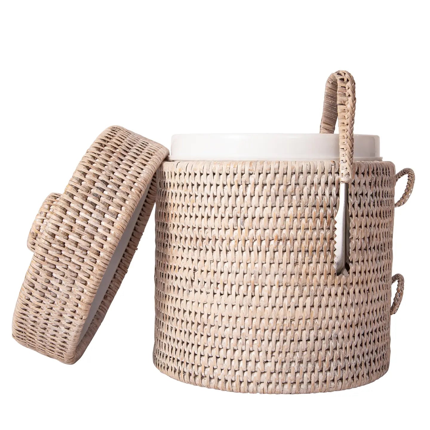 Rattan Ice Bucket with Tongs