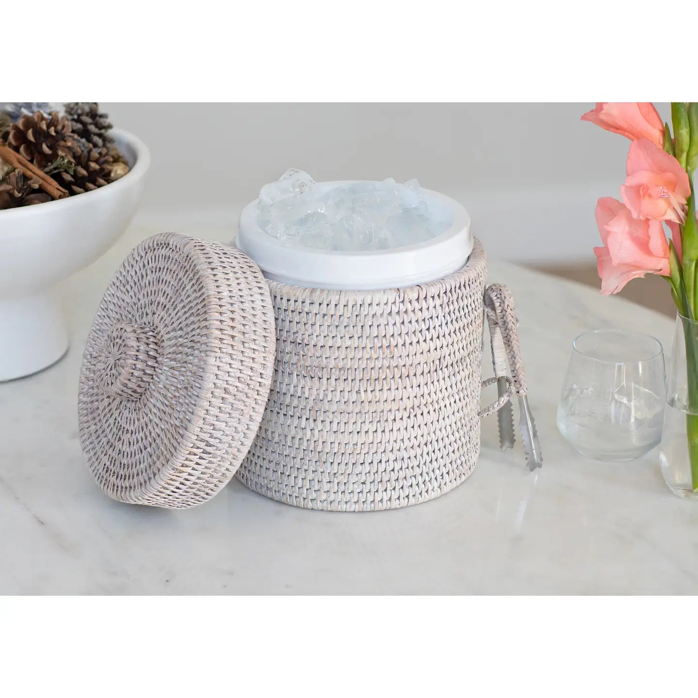 Rattan Ice Bucket with Tongs