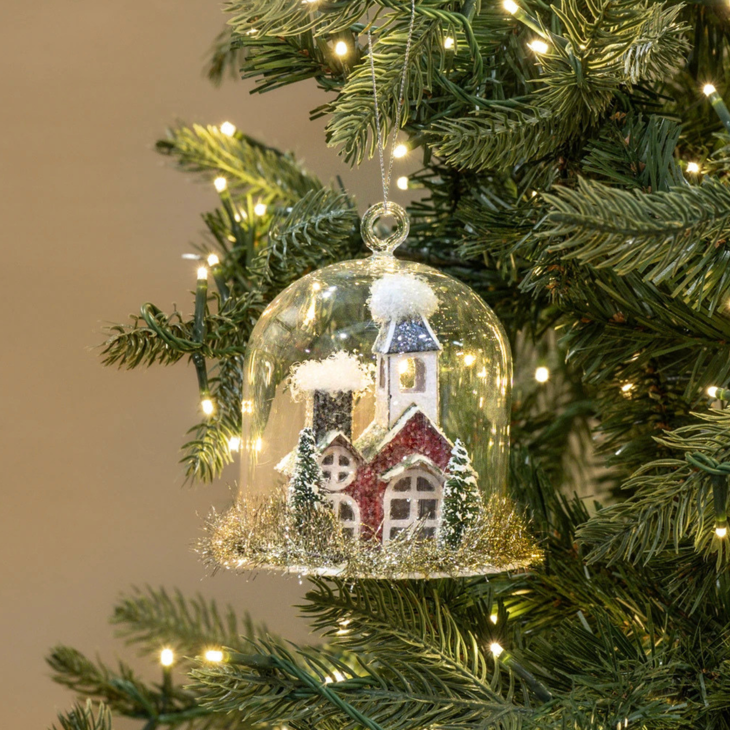 Snowy Church in Glass Dome Ornament