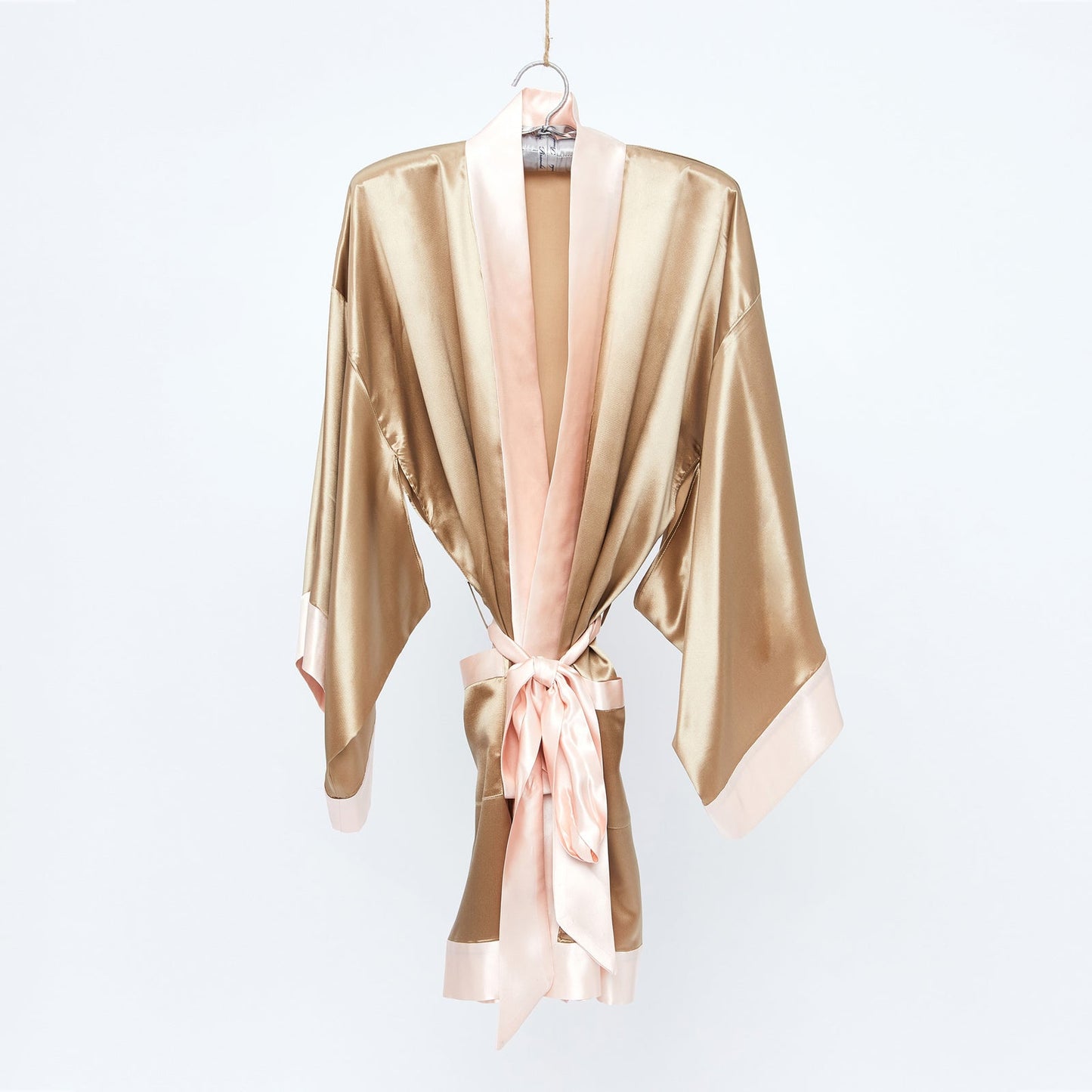Branché 100% Silk Geisha Robe - Toffee with Blush Trim