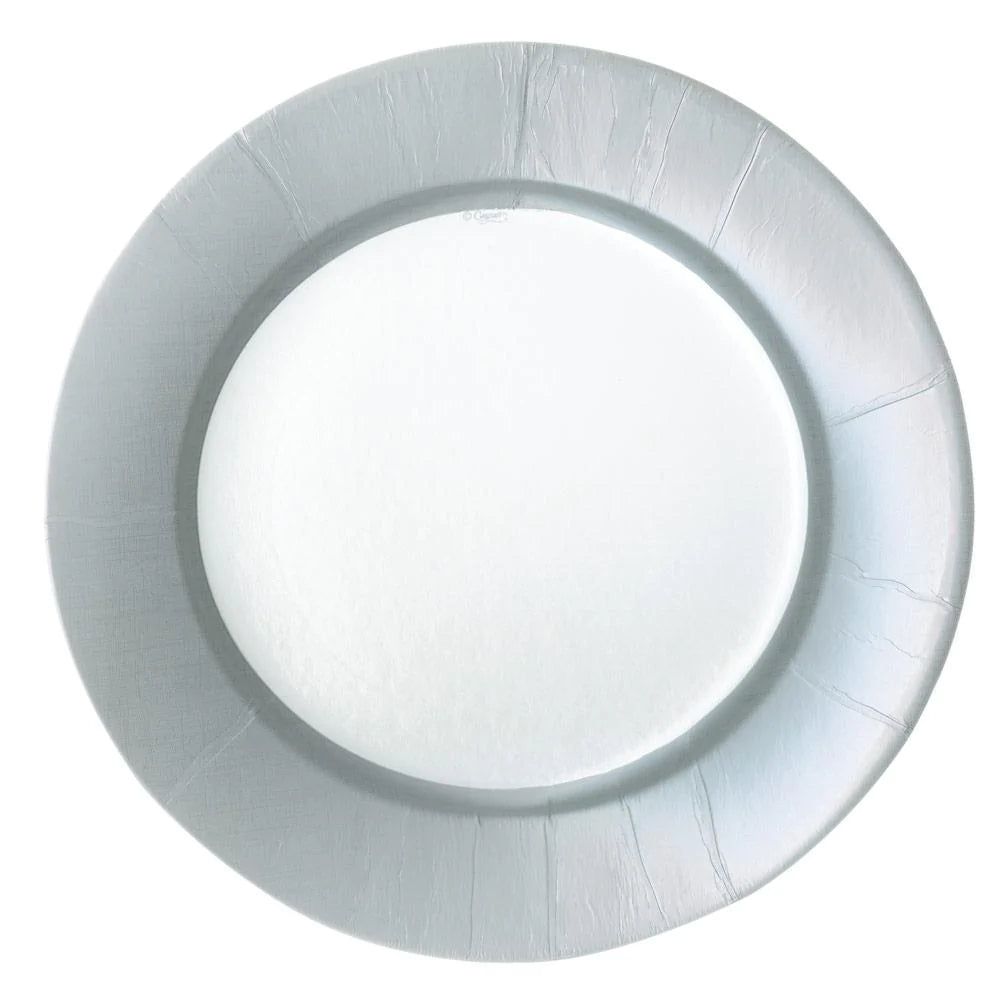 Linen Border Paper Dinner Plates in Silver - 8 Per Package