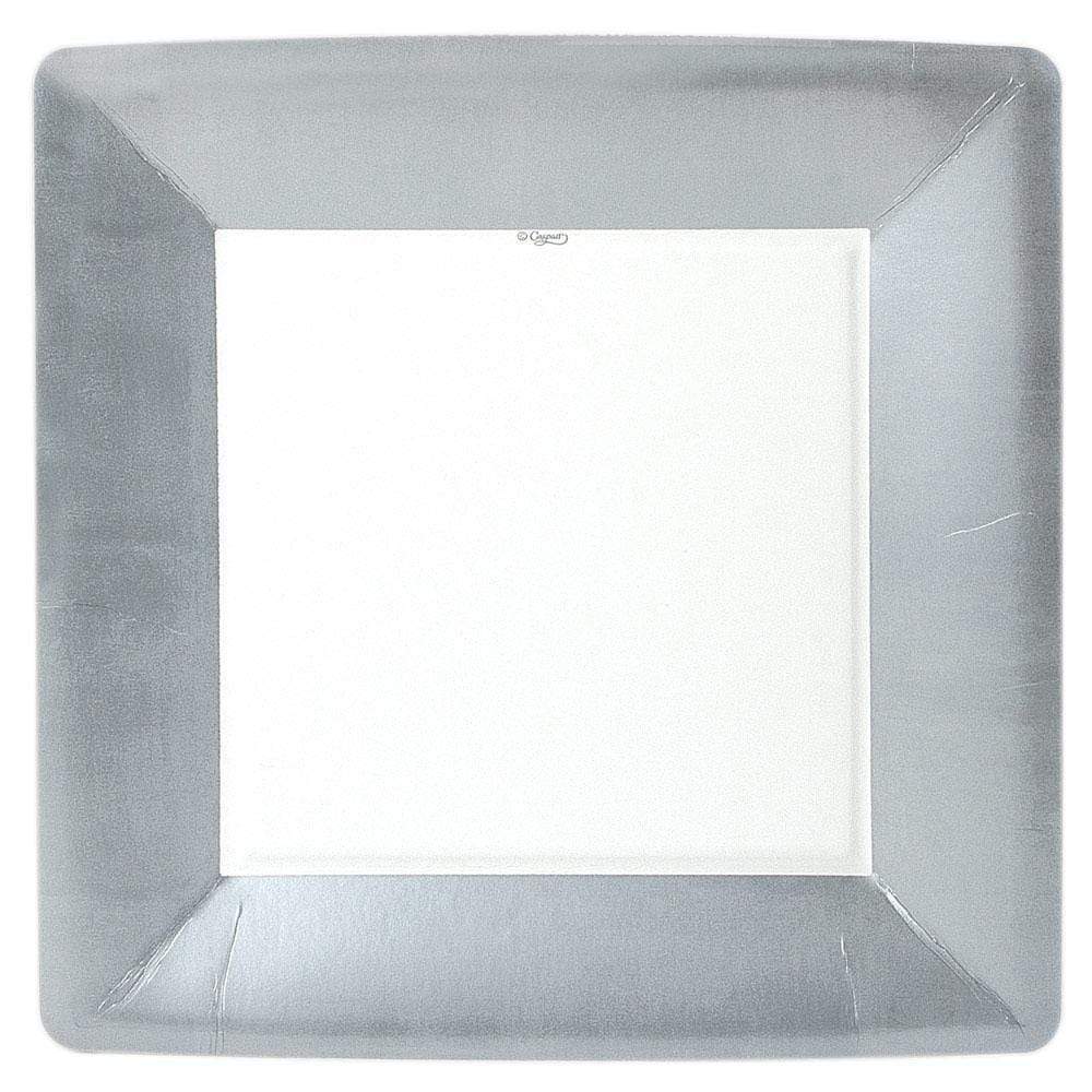 Grosgrain Square Paper Dinner Plates Silver Leaf