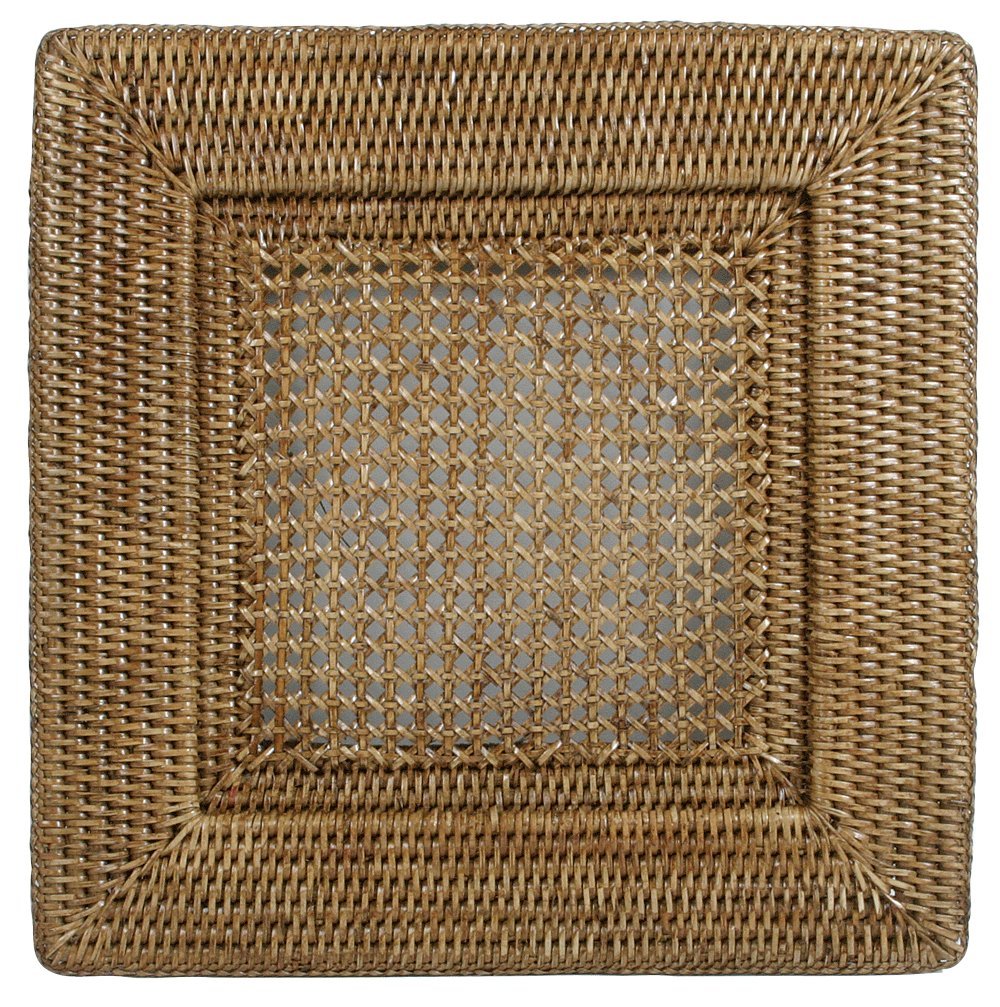 Rattan Square Plate Charger in Dark Natural