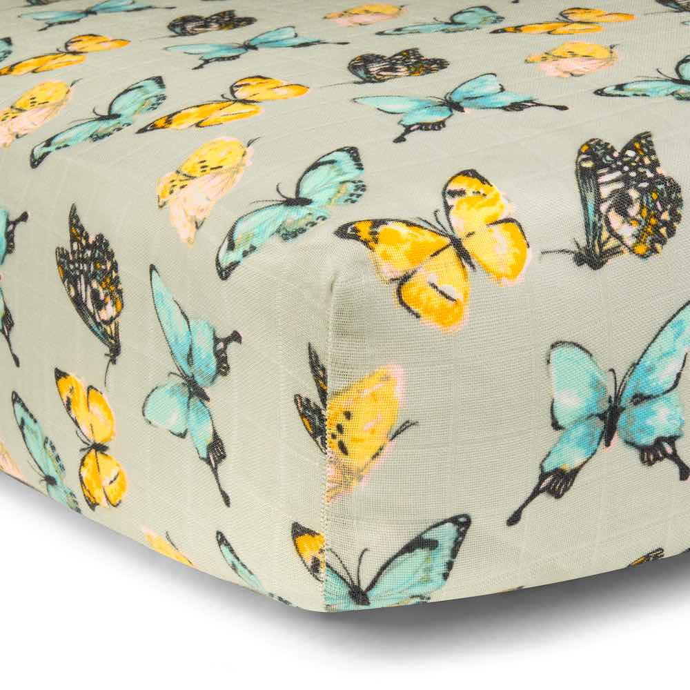 Milkbarn Butterfly Bamboo Muslin Fitted Crib Sheet