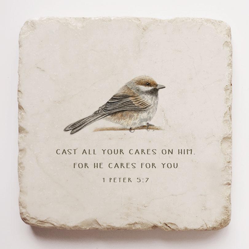 Twelve Stone Art Large Block Bird (1 Peter 5:7)
