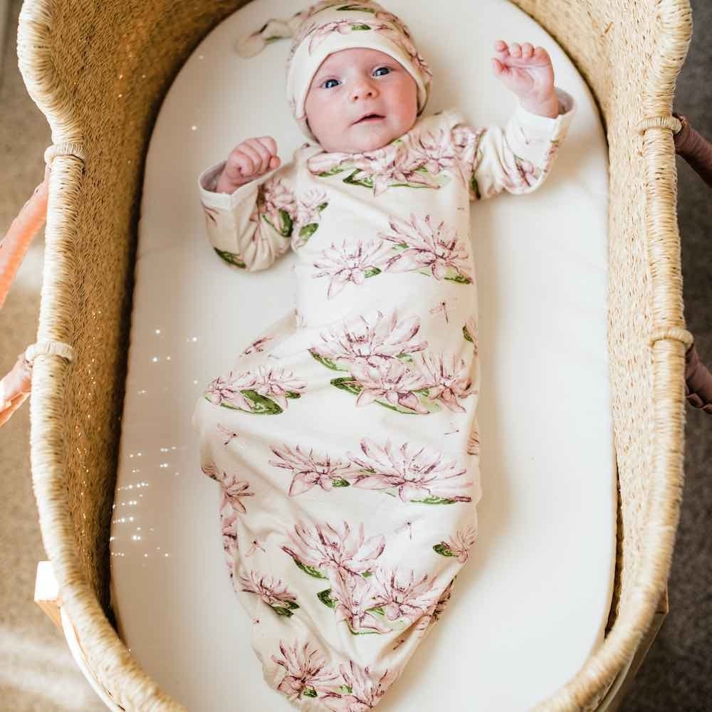 Milkbarn Bamboo Gown and Hat Set Water Lily