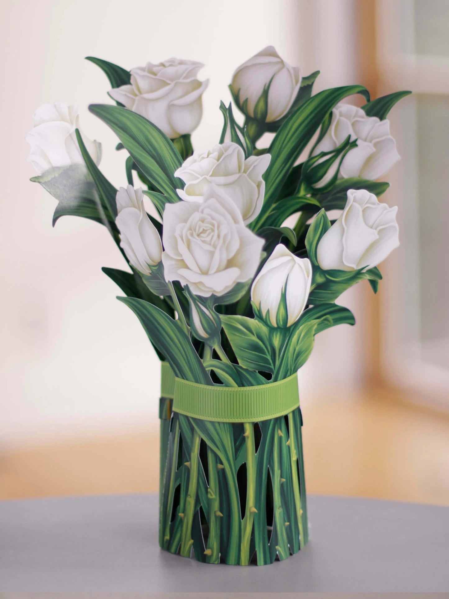 Fresh Cut Paper White Roses Pop Up Greeting Card