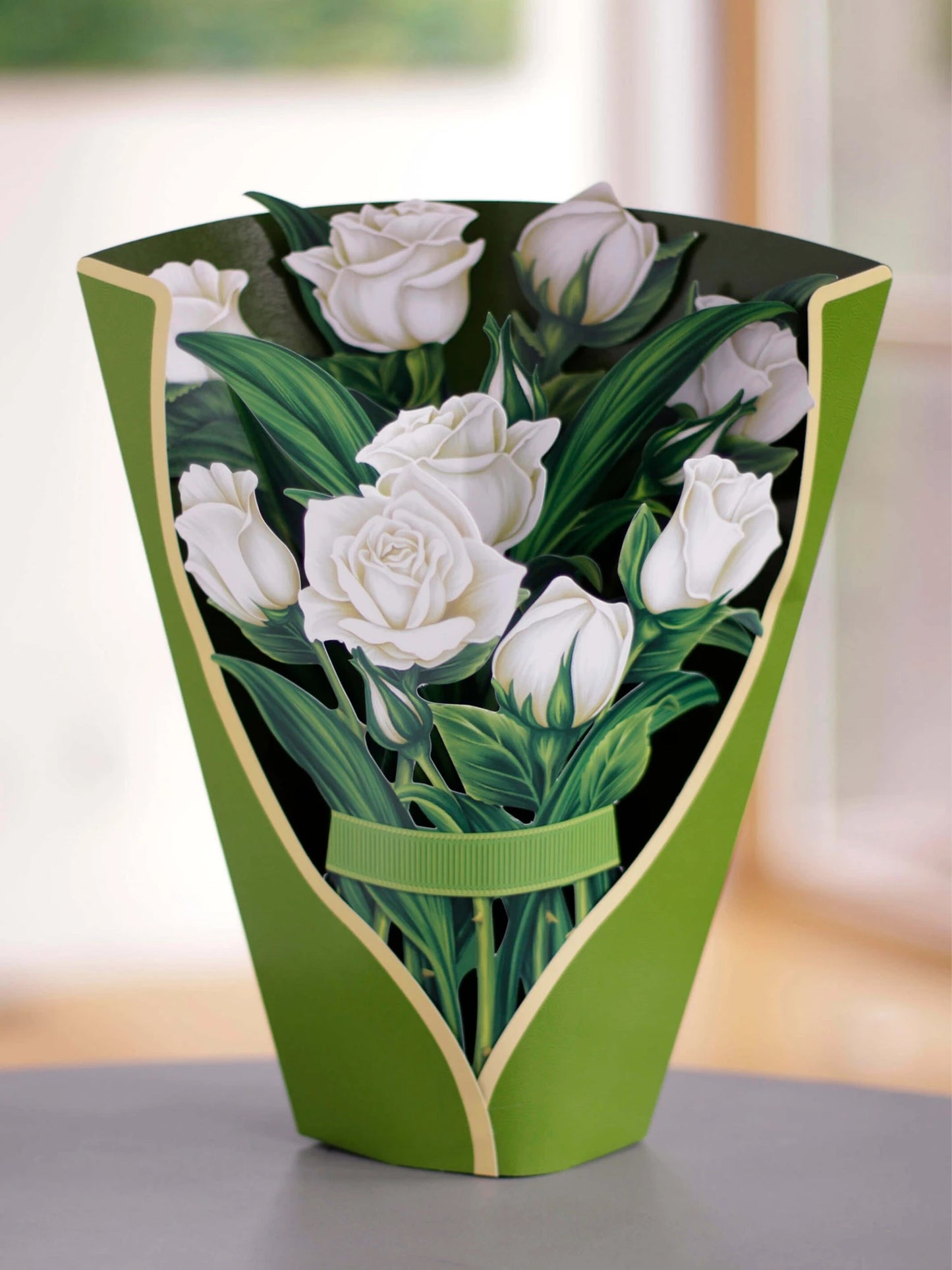 Fresh Cut Paper White Roses Pop Up Greeting Card