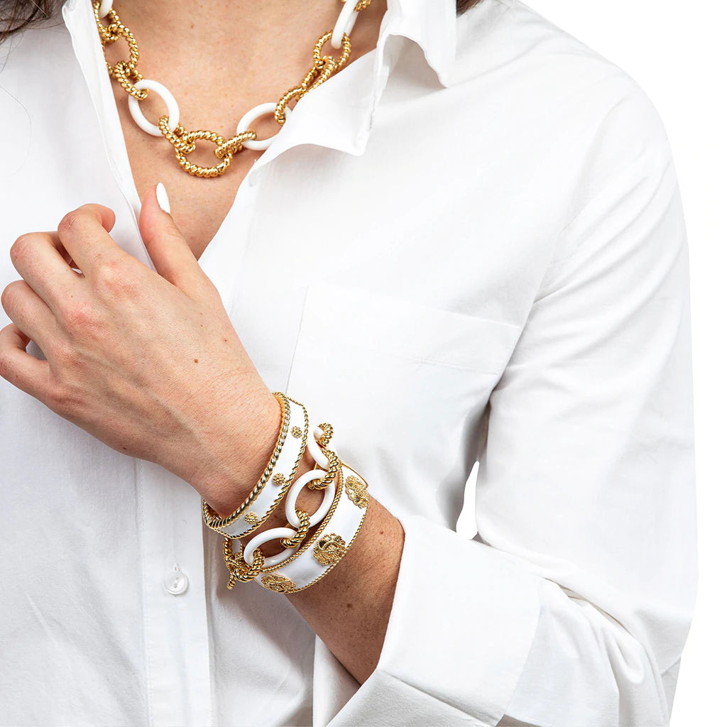 Capucine De Wulf Berry Enamel Small Hinged Cuff in White