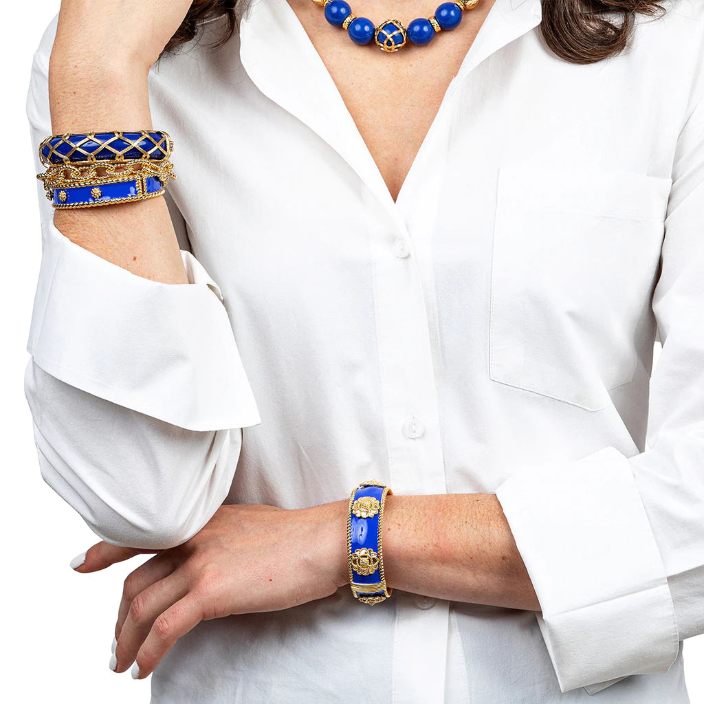 Capucine De Wulf Blossom Enamel Hinged Cuff in Cobalt