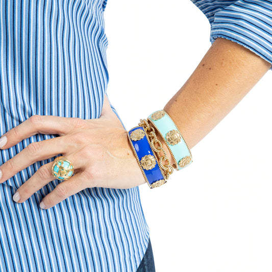 Capucine De Wulf Blossom Enamel Hinged Cuff in Turquoise