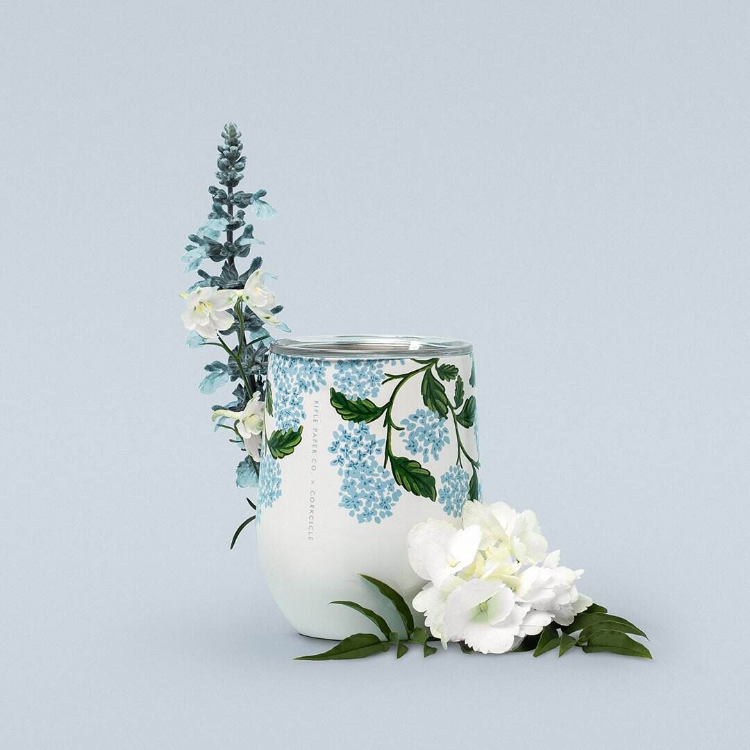 Corkcicle Rifle Paper Co. Stemless - Gloss Cream Hydrangea