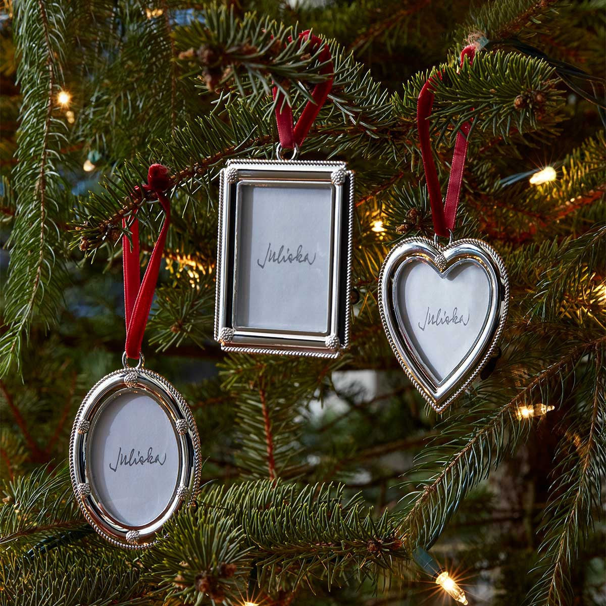 Berry & Thread Silver Metal Frame Ornaments, Set of 3 - Juliska