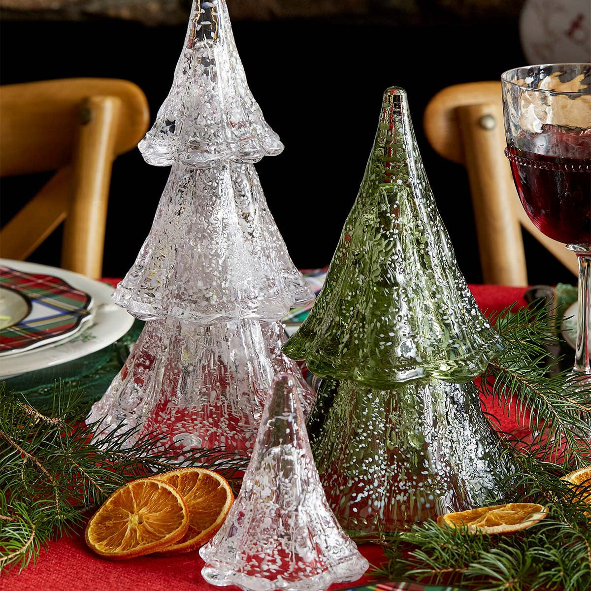 Berry & Thread 10.5" 3pc Stacking Glass Tree in Clear with Snow - Juliska