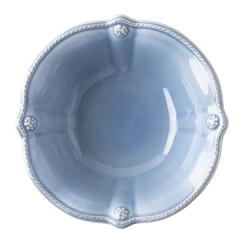 Arial view of a chambray blue flared ceramic bowl
