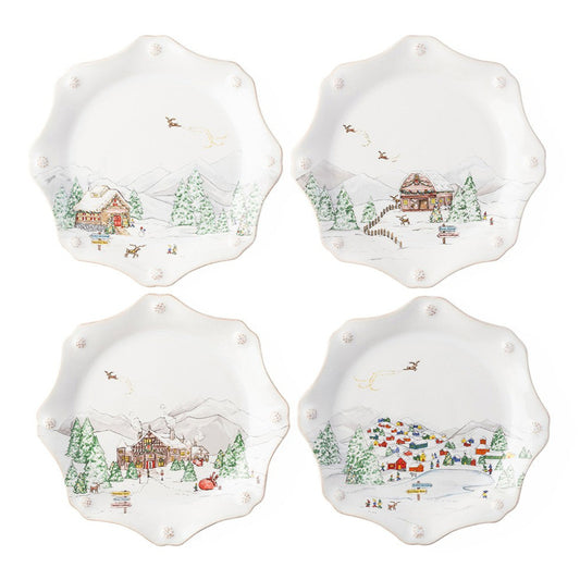 Juliska Berry & Thread North Pole Scalloped Dessert/Salad Plate (Assort. Set of 4)