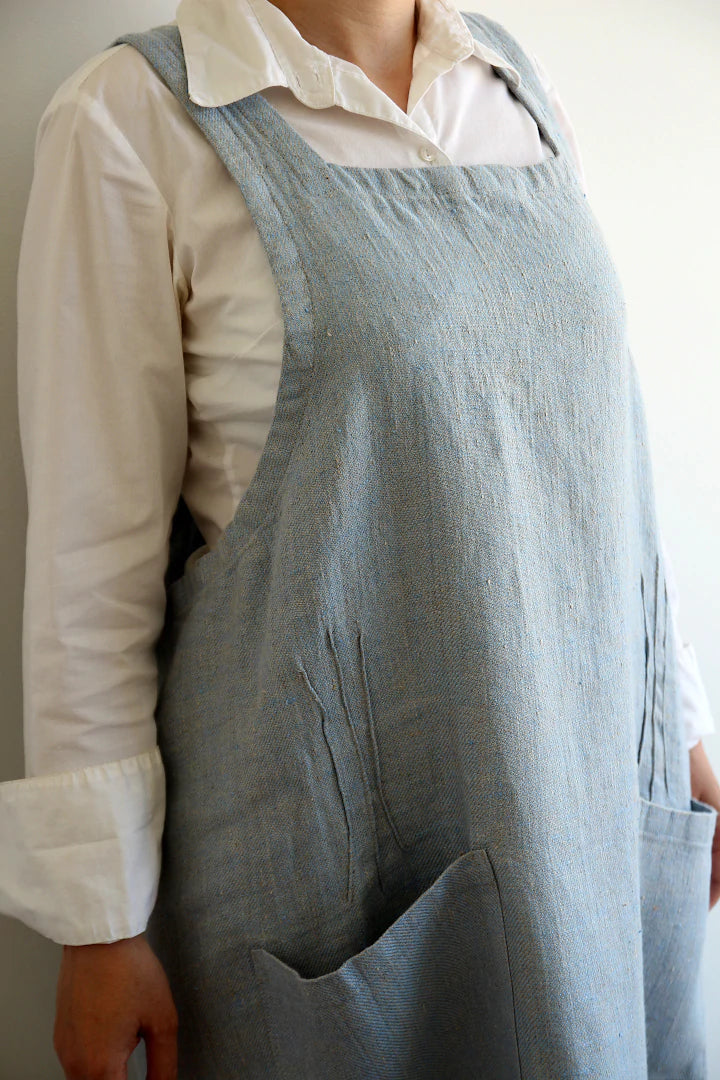 Linen Apron - Blue Natural