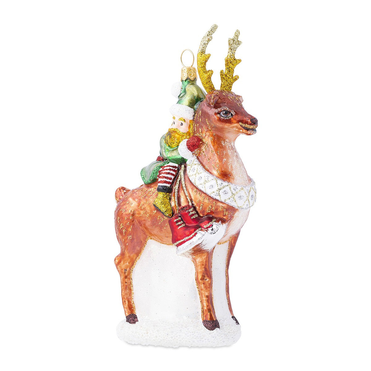 Reindeer Games Dancer the Reindeer with Elf Glass Ornament - Juliska