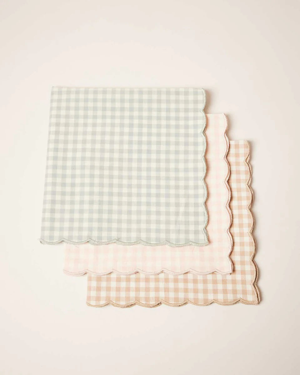 Farmhouse Pottery Petite Gingham Scalloped Napkins Celadon