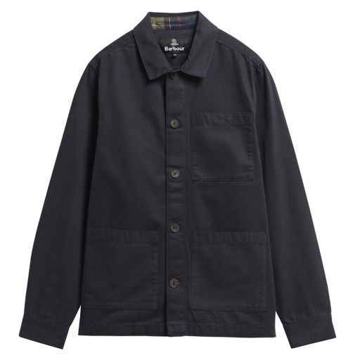 Barbour Men's Tartan Trimmed Washed Overshirt in Dark Navy