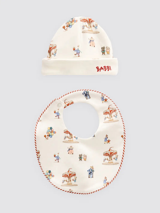 Newborn Bib & Hat Set in Funfair | Atelier Babbi