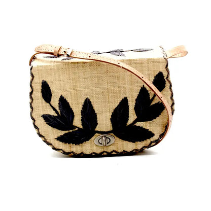 Embroidered Vines Straw Crossbody Bag