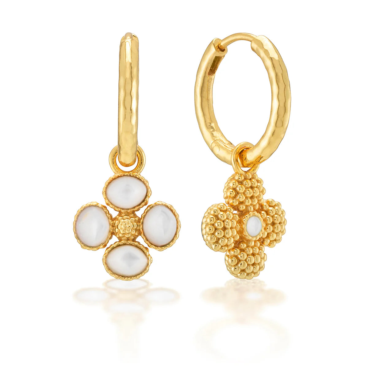 Berry Clover Hoop Earrings with Double Sided Charm in Mother of Pearl, Capucine de Wulf
