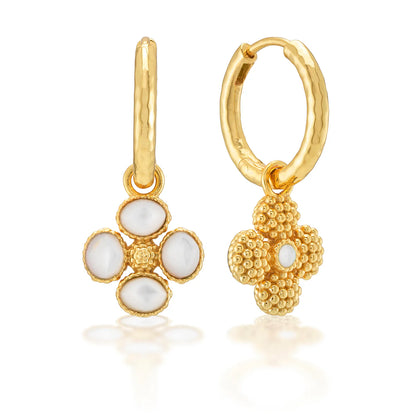 Berry Clover Hoop Earrings with Double Sided Charm in Mother of Pearl, Capucine de Wulf