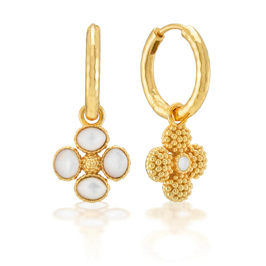 Berry Clover Hoop Earrings with Double Sided Charm in Mother of Pearl, Capucine de Wulf