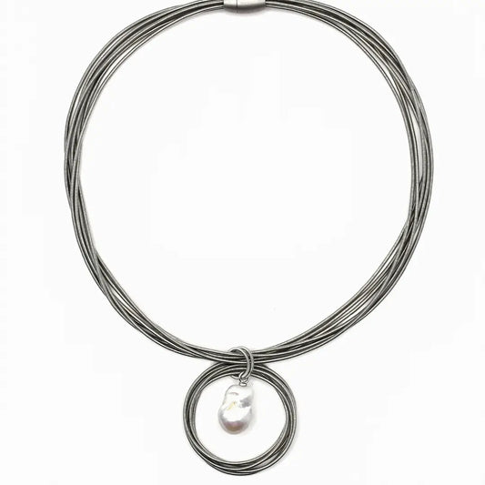 Silver Multi-Strand Necklace With Baroque Pearl