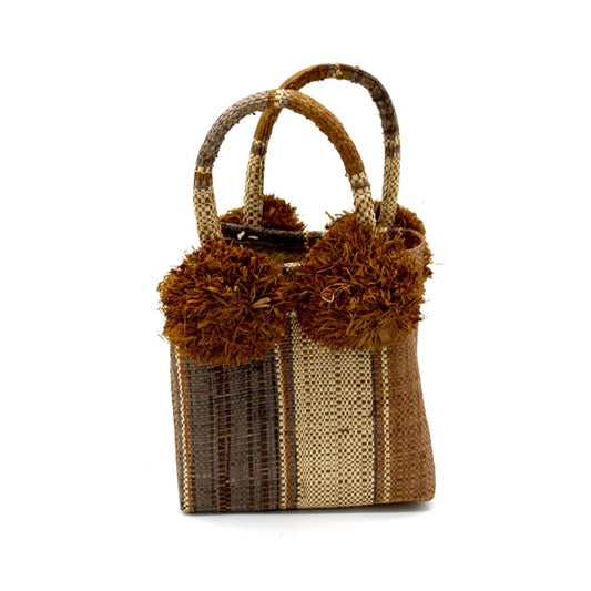 Schooner Straw Mini Bag with Pom Pom Accent