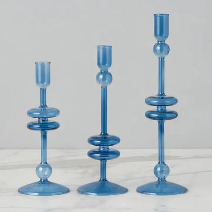 Glass Pair of Sapphire Blue Candlesticks
