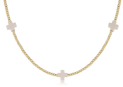 enewton 15" Choker Signature Cross Gold Pattern 2mm Bead in Off-White
