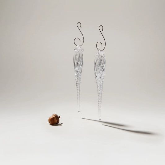 PAIR of Simon Pearce Optic Icicle Ornaments