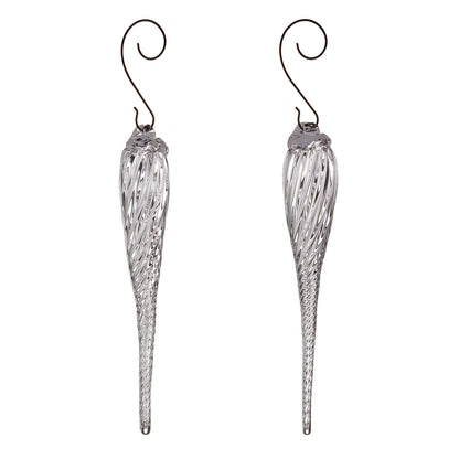 PAIR of Simon Pearce Optic Icicle Ornaments