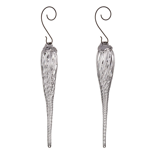 PAIR of Simon Pearce Optic Icicle Ornaments