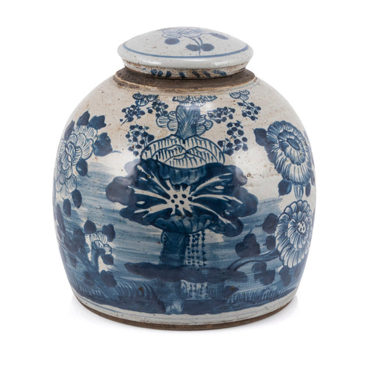Blue & White Vintage Ming Jar Four Seasons Plant, Small