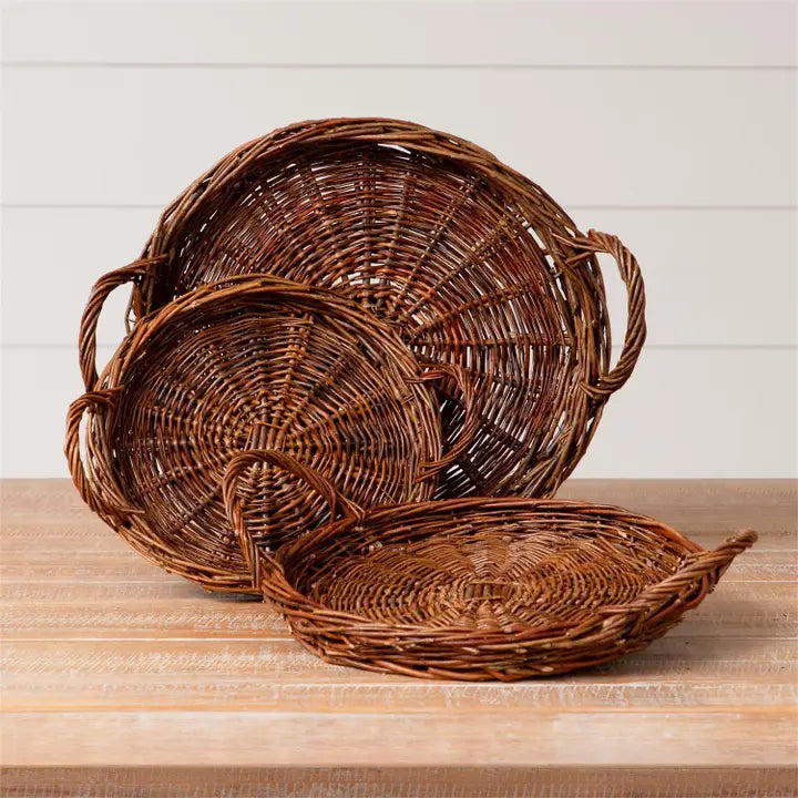 Round Willow Baskets, Set of 3