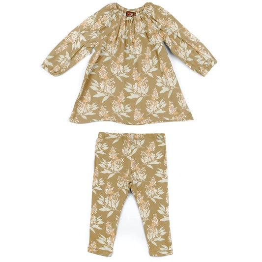 6-12M Gold Floral Organic Dress and Legging Milkbarn