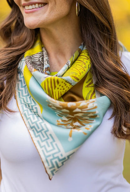 LG Chartreuse Quail Pair Double-Sided Silk Scarf